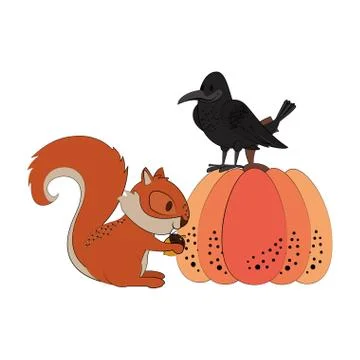 Wild animals and elements thanksgiving day and autumn season Stock Illustration