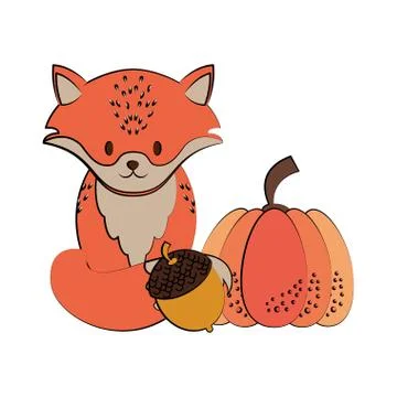 Wild animals and elements thanksgiving day and autumn season Stock Illustration