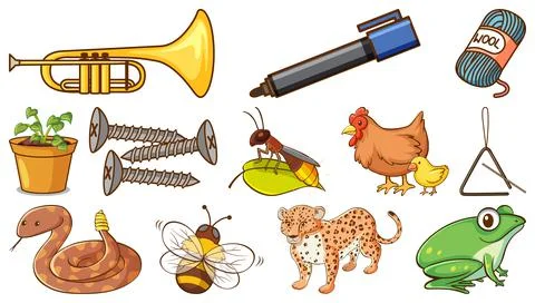 Wild animals and other objects Stockillustratie