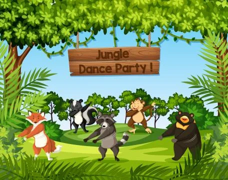 Wild animals dancing in the jungle 스톡 일러스트