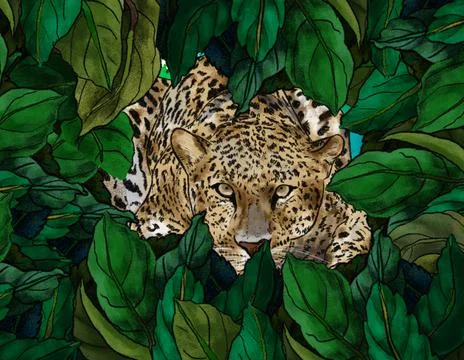 Wild animals hiding in trees. Illustrazione stock