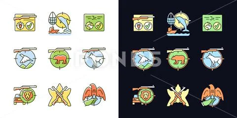 Wild animals hunting light and dark theme RGB color icons set ~ Clip ...