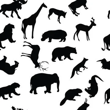 Wild animals seamless pattern background. Raster version. Stock Illustration
