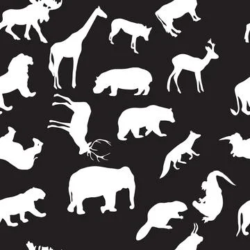 Wild animals seamless pattern background. Raster version. Illustrazione stock