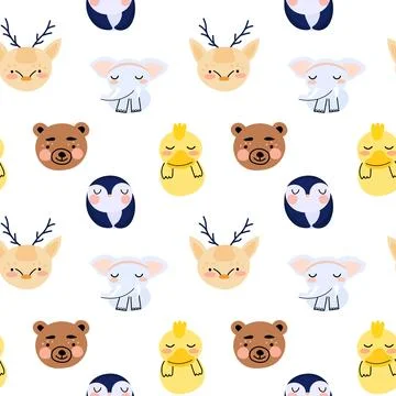Wild animals seamless pattern for children fabric print. Colorful bright doodle Stock Illustration