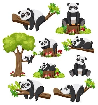 Wild animals set with nature elements Illustrazione stock