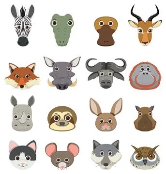 Wild animals set with nature elements Stock Illustration