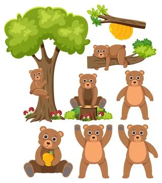 Wild animals set with nature elements Illustrazione stock