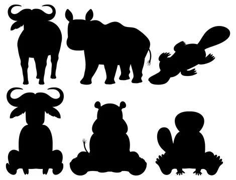 Wild Animals Silhouette Set: Vector Cartoon Illustration Stock Illustration