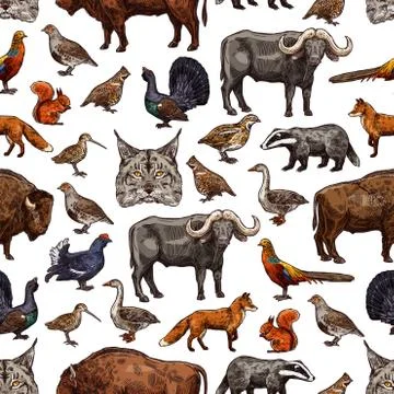Wild animals sketch seamless pattern background Stock Illustration