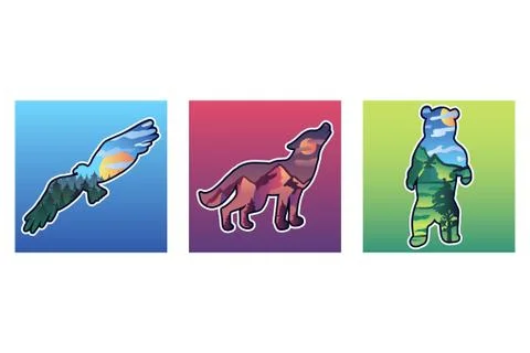 Wild animals vector illustrations set Stock Illustration