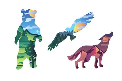 Wild animals vector illustrations set Stock Illustration