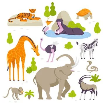 Wild animals in the zoo set of vector illustrations in flat design isolated on Stock-Illustration