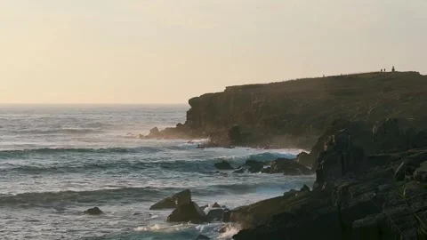 Wild Atlantic Cliffs and Ocean Waves in Evening Light. Stock Footage 327039416