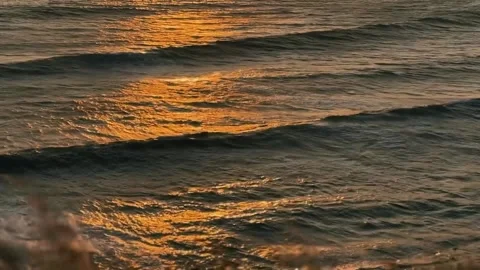 Wild Atlantic Ocean at Deep Orange Sunset. Stock Footage 327039409