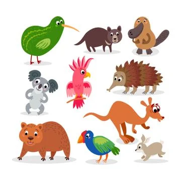 Wild Australia animals set in flat style Stock Illustration