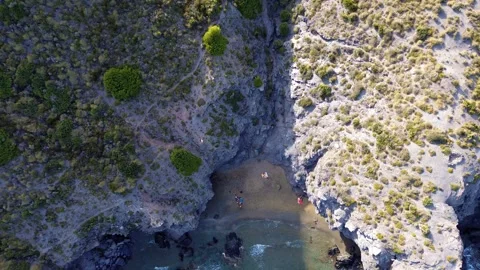Wild beach coast line view from above drone shot Stockbeeldmateriaal 247142267