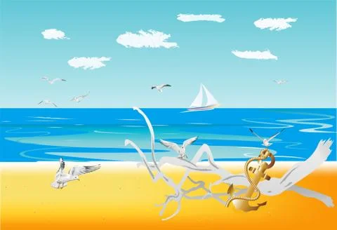 On a wild beach, Stock Illustration