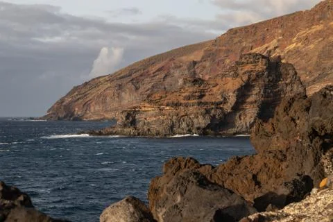 Wild beach "Playa de Bujarn". Adventures on the island of La Palma Stock Photos