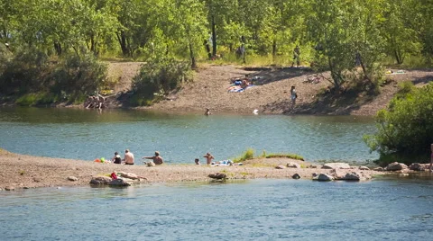Wild Beach on the River Stock Footage 40260019