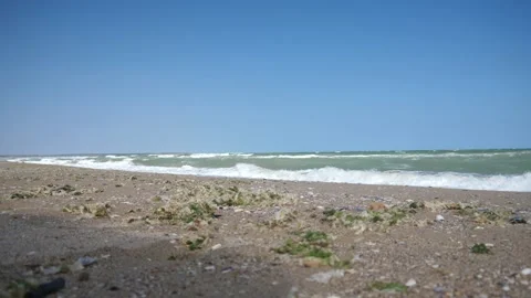 Wild Beach waves on a windy day Stock Footage 142516491
