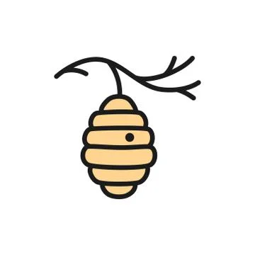 Wild bee hive on tree, beehive flat color line icon. Illustrazione stock