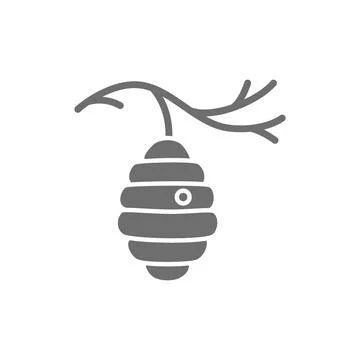 Wild bee hive on tree, beehive grey icon. 스톡 일러스트