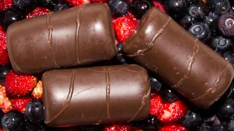 Wild berries with chocolates. Stock Photos