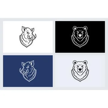 Wild boar and bear head emblems in shield frames Stock Illustration