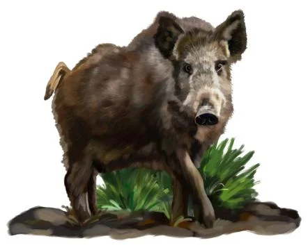 Wild boar in grass on a white background Stock-Illustration