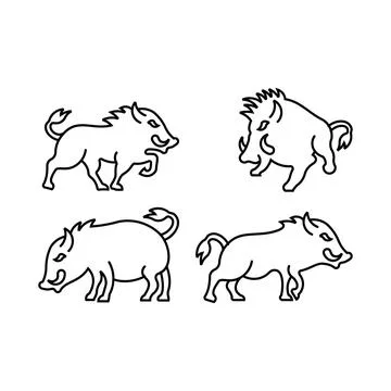 Wild Boar line icon set Stock Illustration