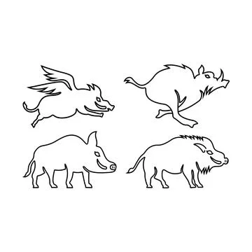 Wild Boar line icon set Stock Illustration