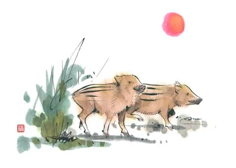 Wild boar piglets Stock Illustration