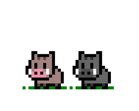 Wild boar pixels for game assets. cross stitch pattern vector illustration. Stock Illustration