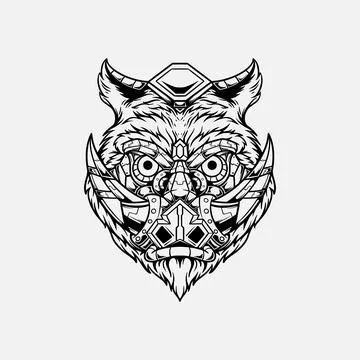 Wild boar robot hand drawn illustration Stock Illustration