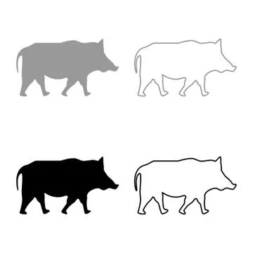 Wild boar Wild pig Hog Warthog icon set black grey color vector illustration  Stock Illustration