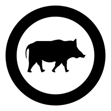 Wild boar Wild pig Hog Warthog icon in circle round black color vector illust Stock Illustration