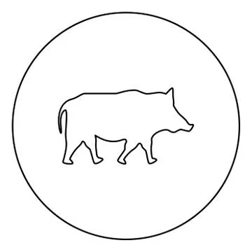 Wild boar Wild pig Hog Warthog icon in circle round outline black color vecto Stock Illustration