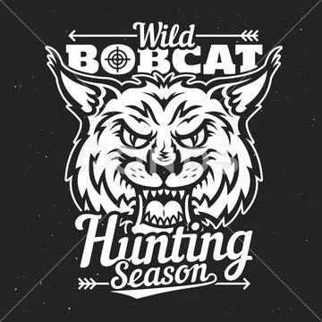 Wild bobcat lynx hunting season, hunt club badge Stock Illustration