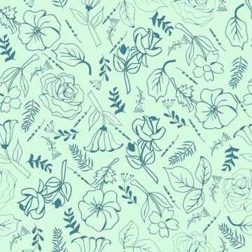 Wild botanical Motifs  seamless vector texture. Stock Illustration