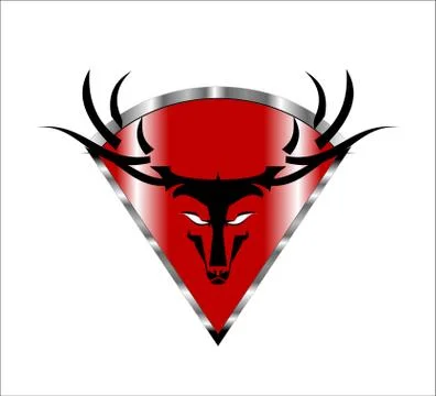 Wild Buck Head Icon on  the red Metallic diamond shield Stock Illustration