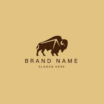 Wild Buffalo Logo Design, Bison Bull Buffalo Angus Silhouette Vintage Retro.. Stock Illustration