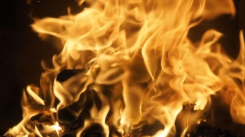 Wild burning fireplace flames #1 - slow motion Stock Footage 119879470