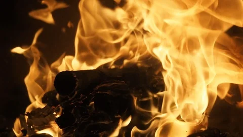 Wild burning fireplace flames #2 - slow motion Stock Footage 119881143