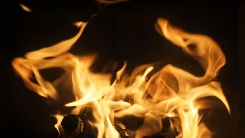 Wild burning fireplace flames #4 - slow motion Stock Footage 119885957