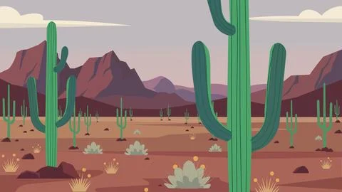 Wild Cactus Desert Flat Design Illustration American Landscape Stock Illustration