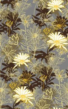 Wild chamomiles drawn by hand spring summer seamless swatch. Stock Illustration