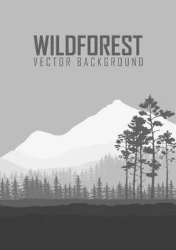 Wild coniferous forest flyer background. Pine tree, landscape nature, wood .. 스톡 일러스트