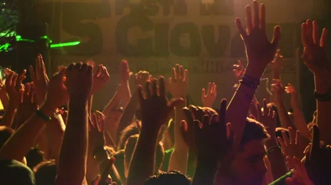 Wild crowd dancing in a outdoor disco - concert - hands of crowd at concert Stock Footage 28504593