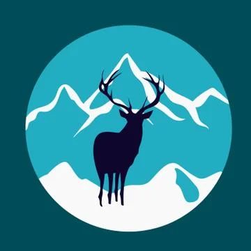 Wild deer in the mountains. Rustic vector emblem. Stock Illustration